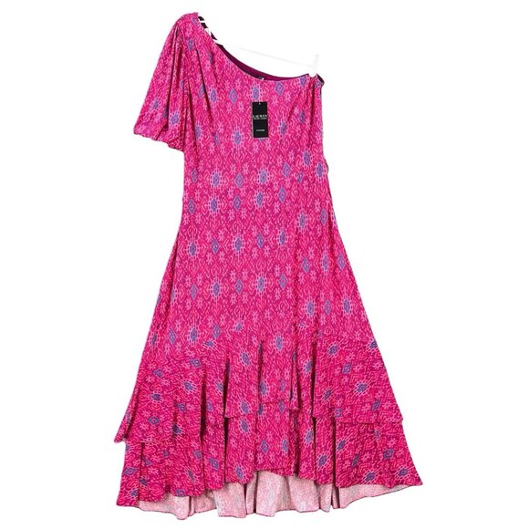 Lauren Ralph Lauren Dresses & Skirts - LAUREN Ralph Lauren Women Ruffle Dress Sz 10 Fuchsia Multi Geo High Low Hem NWT